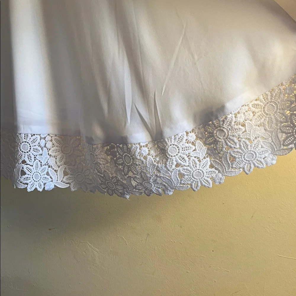 Express White Dress sleeveless- very soft halter-ish, eye catching lacy hemline. - Picture 7 of 9